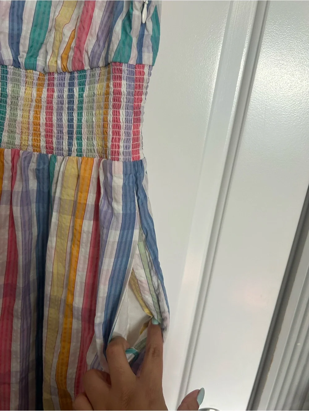 JCrew rainbow gingham Square-neck Midi Dress Size 6 Chic Cottagecore Preppy Boho